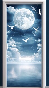 梦幻月夜飞鸟水面之景