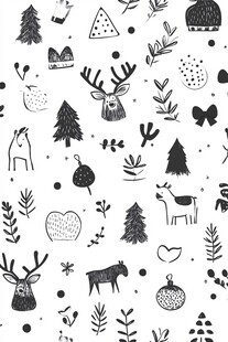 圣诞元素黑白手绘无缝图案
