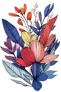 多彩手绘花卉植物插画