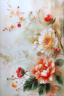 中式花卉浮雕背景墙图案