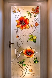 彩色花卉玻璃门艺术装饰