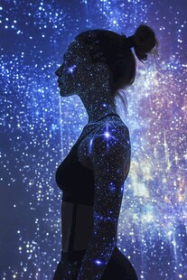 梦幻星空下的女性剪影