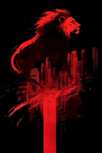 红色雄狮傲立城市之上