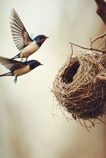双燕绕巢 展现自然生机