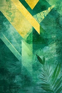 绿黄几何抽象植物背景图