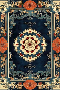 中式传统花卉几何图案地毯