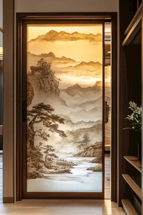 中式山水艺术玻璃隔断