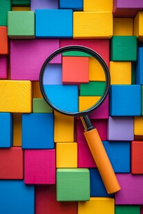 彩色积木上的放大镜探索