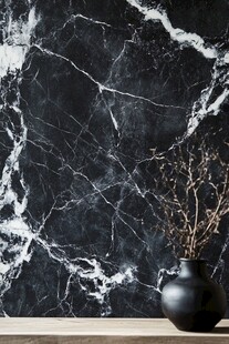 黑白色大理石旁的简约花瓶