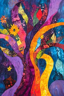 梦幻多彩抽象树艺术画作
