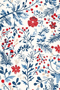 蓝红花卉植物图案纹理