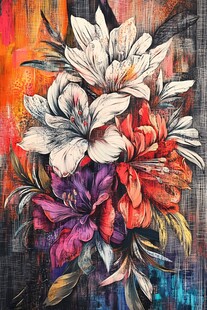 多彩花卉抽象艺术画作