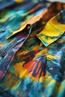 多彩扎染衣物细节特写