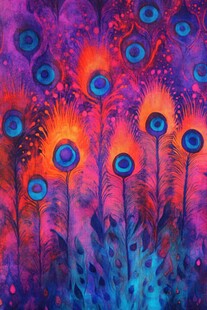 梦幻炫彩孔雀羽毛艺术画