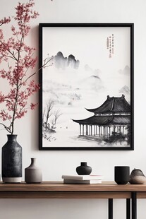 中式山水挂画装饰室内景