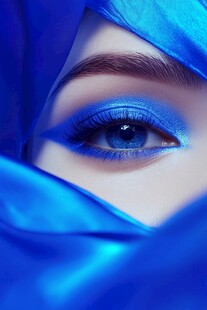 蓝纱下的梦幻魅惑眼眸