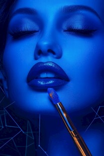 蓝色唇妆美妆特写