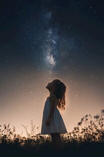 女孩仰望璀璨星空
