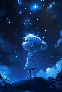 小女孩仰望璀璨星空