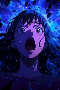 惊恐少女身处幻彩星空