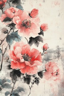 水墨写意盛开的娇艳牡丹