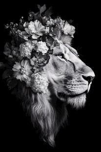 戴花雄狮头像