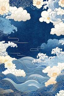 中式海浪祥云花卉背景图