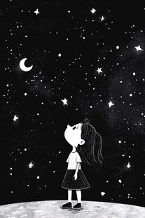 女孩仰望星空的梦幻时刻