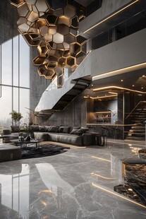 现代奢华双层客厅室内设计