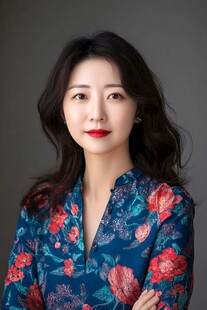 身着花衬衫的优雅女性