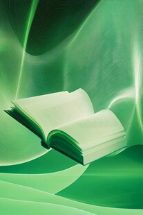 绿色背景上翻开的书籍
