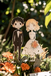 卡通新人立牌装点婚礼花饰