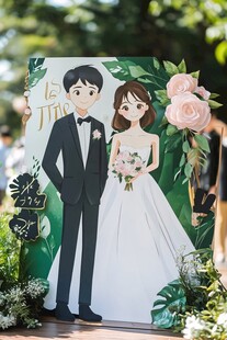 浪漫婚礼卡通新人立牌