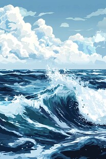 海浪翻涌的壮阔海洋图景