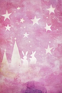 梦幻粉紫星空下的兔子与树