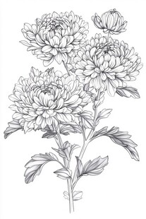 菊花线描花卉插画