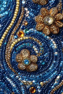 精美珠绣刺绣花纹细节图