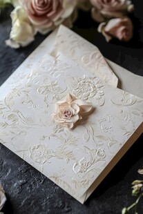 精美浮雕花纹信封与玫瑰