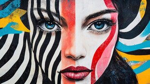 多彩面部涂鸦艺术女性