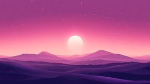 梦幻粉紫日落山丘风景