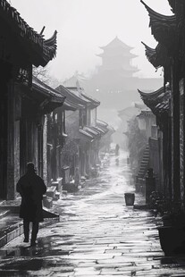 雾中古镇独行客