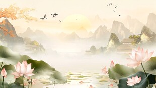 水墨荷塘山水诗意风光