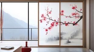 中式屏风 红梅山水雅致景