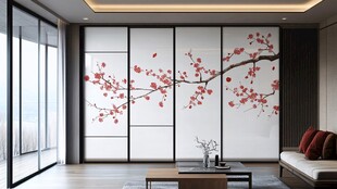中式客厅梅花背景墙装饰