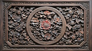 中式雕花木板 精美花卉图案