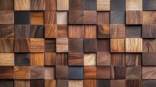 多彩木质方块拼接墙面