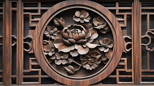 中式木雕牡丹窗棂之美