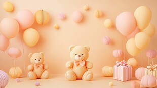 温馨小熊气球派对场景