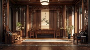 中式典雅客厅室内场景图