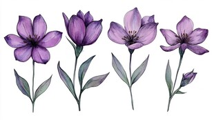 紫色花卉水彩插画